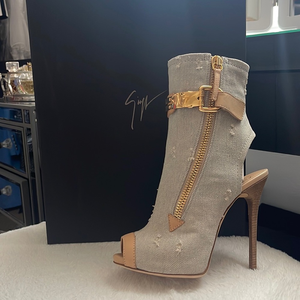 Giuseppe Zanotti acid wash denim peep toe bootie